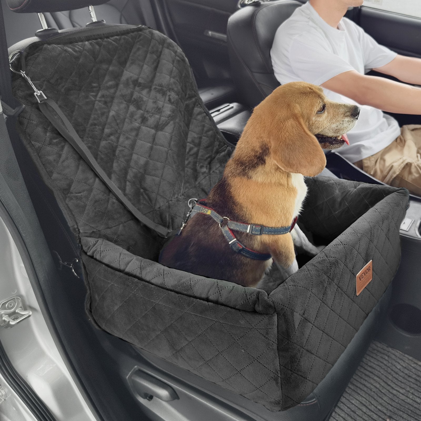 HKM-2872125 Dog Booster Car Seat for Small to Medium Dogs, Safe and Comfortable Design, Easy Installation, Removable Waterproof Pad, Storage Pocket