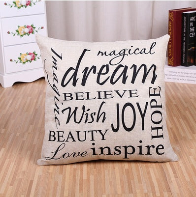 HKM-287251 Linen European Classic Cushion Cover with Colorful Alphabet Design, 45x45cm