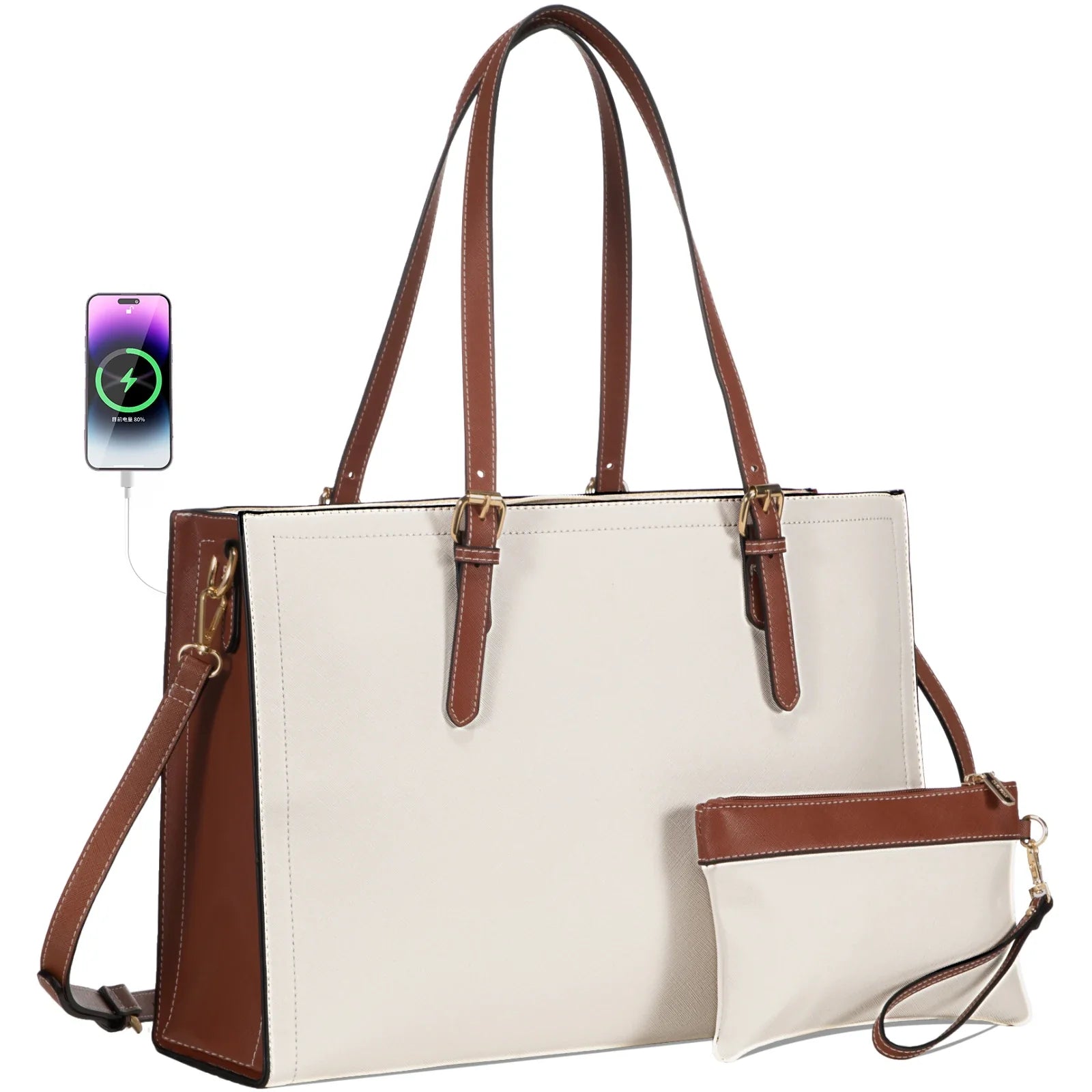 HKM-287507 2pcs Stylish Shoulder Handbags Set for Women - Versatile Tote & Laptop Bags for Travel and Office