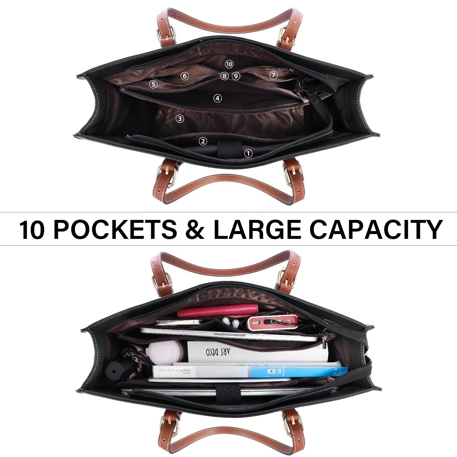 HKM-287507 2pcs Stylish Shoulder Handbags Set for Women - Versatile Tote & Laptop Bags for Travel and Office