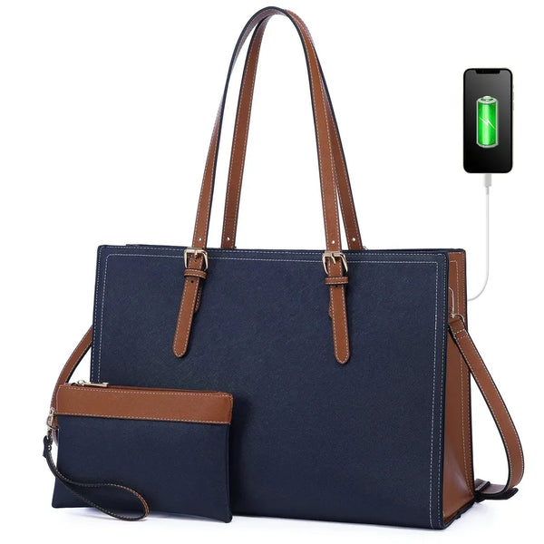 HKM-287507 2pcs Stylish Shoulder Handbags Set for Women - Versatile Tote & Laptop Bags for Travel and Office