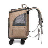 HKM-2875325 Folding Trolley Pet Backpack with Universal Wheels for Cats and Dogs, Airline Approved, Breathable Design