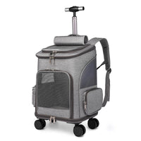 HKM-2875325 Folding Trolley Pet Backpack with Universal Wheels for Cats and Dogs, Airline Approved, Breathable Design