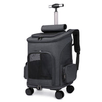 HKM-2875325 Folding Trolley Pet Backpack with Universal Wheels for Cats and Dogs, Airline Approved, Breathable Design
