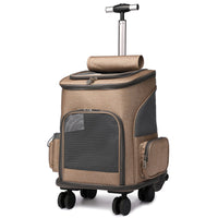 HKM-2875325 Folding Trolley Pet Backpack with Universal Wheels for Cats and Dogs, Airline Approved, Breathable Design