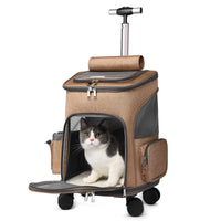 HKM-2875325 Folding Trolley Pet Backpack with Universal Wheels for Cats and Dogs, Airline Approved, Breathable Design