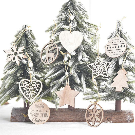 HKM-287571 Christmas Wood Carving Hollow Pendant Set – 12 Decorative Pieces for Holiday Ornaments