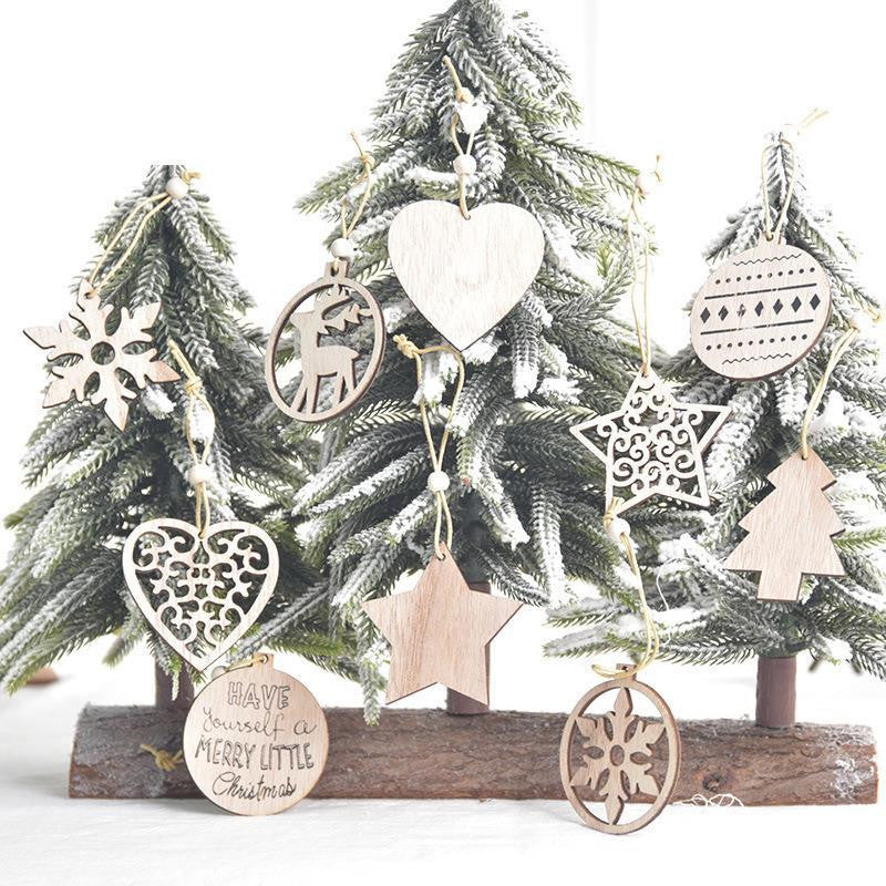 HKM-287571 Christmas Wood Carving Hollow Pendant Set – 12 Decorative Pieces for Holiday Ornaments