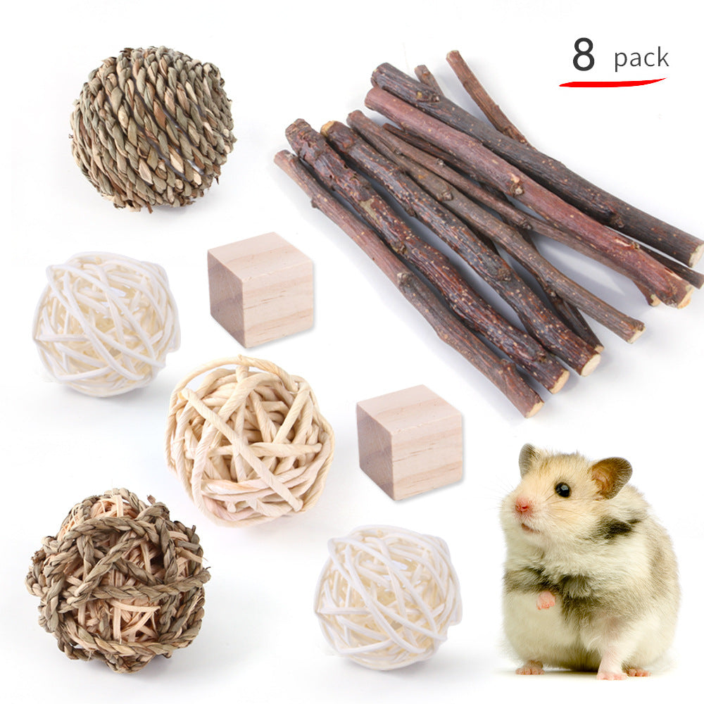 HKM-2880317 Wooden Molar Toy Set for Small Pets - Rabbits, Guinea Pigs, and Parrots, Various Combinations Available