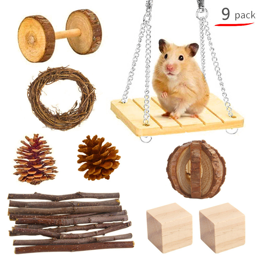 HKM-2880317 Wooden Molar Toy Set for Small Pets - Rabbits, Guinea Pigs, and Parrots, Various Combinations Available