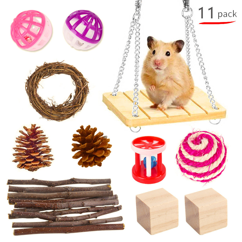 HKM-2880317 Wooden Molar Toy Set for Small Pets - Rabbits, Guinea Pigs, and Parrots, Various Combinations Available