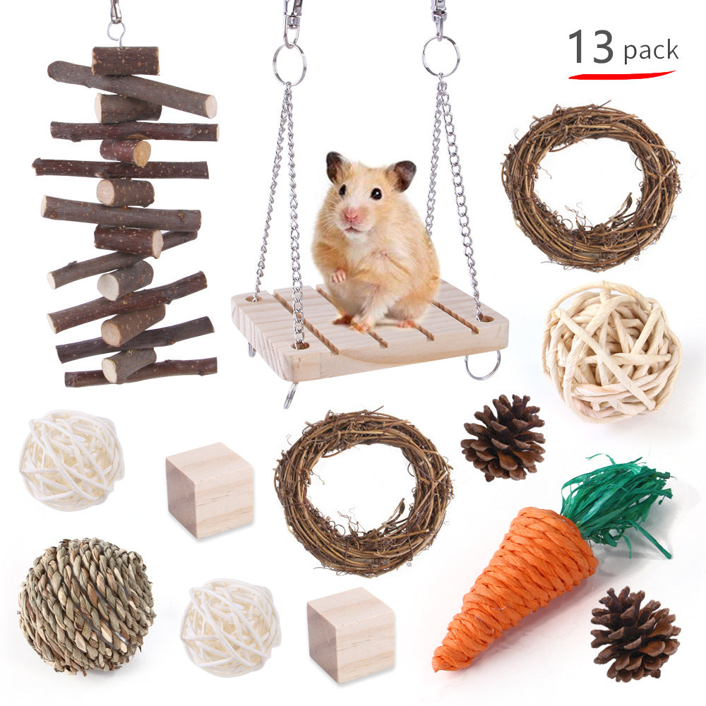 HKM-2880317 Wooden Molar Toy Set for Small Pets - Rabbits, Guinea Pigs, and Parrots, Various Combinations Available