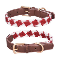 HKM-2880829 Soft Woven Plaid Dog Collar in Red, Green, and Brown - Multiple Sizes Available
