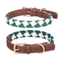 HKM-2880829 Soft Woven Plaid Dog Collar in Red, Green, and Brown - Multiple Sizes Available