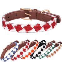 HKM-2880829 Soft Woven Plaid Dog Collar in Red, Green, and Brown - Multiple Sizes Available