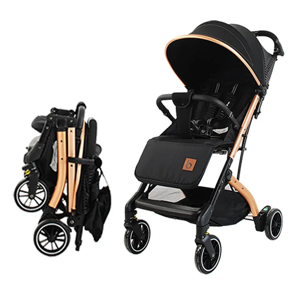 HKM-7288147 Lightweight Stroller with a Pull-Along Fold and an Aluminum Frame and a Padded Leather Bumper Bar for Travel