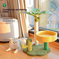 HKM-2882109 Coconut Tree Cat Climbing Frame with Nest and Scratching Rod Wooden Toy