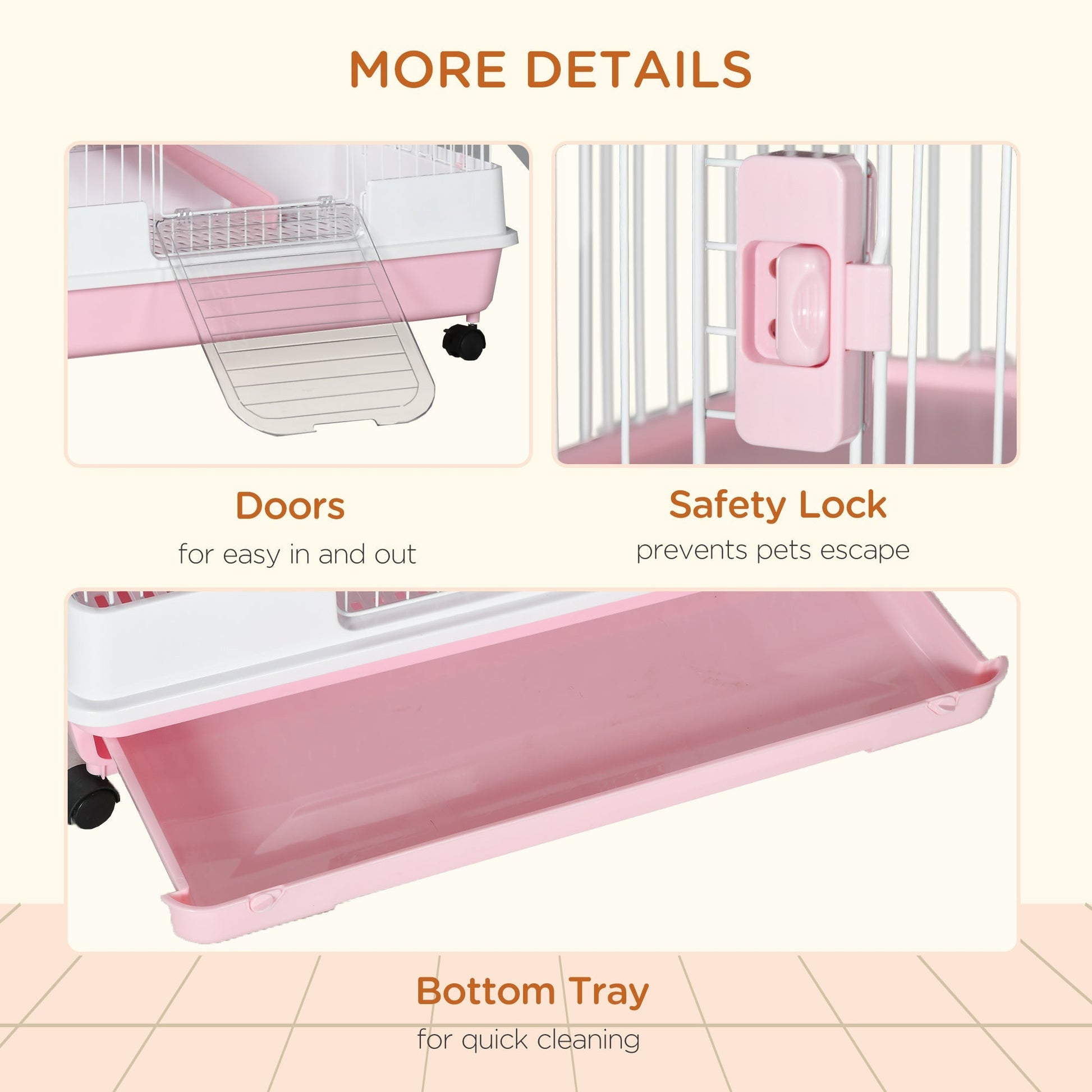 HKM-2882493 32" Pink 6-Level Small Animal Cage with Lockable Wheels, Slide-Out Tray for Rabbits, Chinchillas, Ferrets