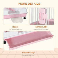HKM-2882493 32" Pink 6-Level Small Animal Cage with Lockable Wheels, Slide-Out Tray for Rabbits, Chinchillas, Ferrets