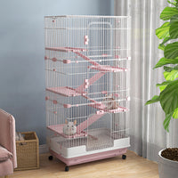 HKM-2882493 32" Pink 6-Level Small Animal Cage with Lockable Wheels, Slide-Out Tray for Rabbits, Chinchillas, Ferrets