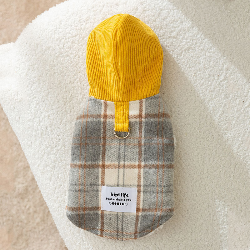 HKM-2885181 Chessboard Pattern Hooded Traction Vest for Pets - Autumn/Winter Apparel, Multiple Sizes Available