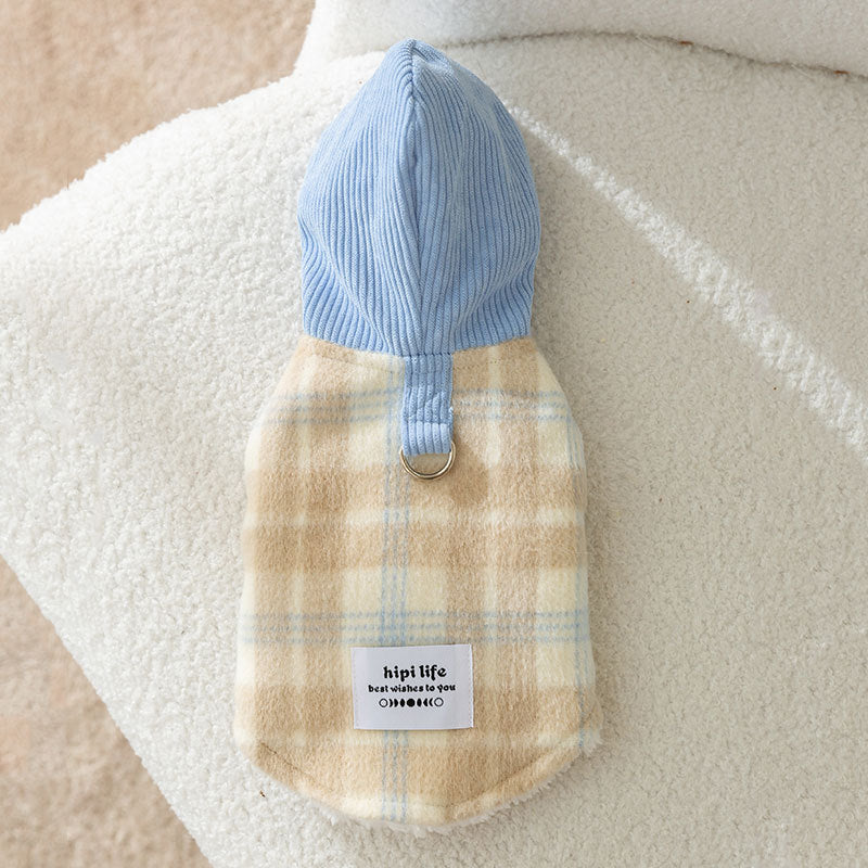 HKM-2885181 Chessboard Pattern Hooded Traction Vest for Pets - Autumn/Winter Apparel, Multiple Sizes Available