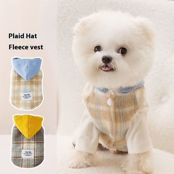 HKM-2885181 Chessboard Pattern Hooded Traction Vest for Pets - Autumn/Winter Apparel, Multiple Sizes Available