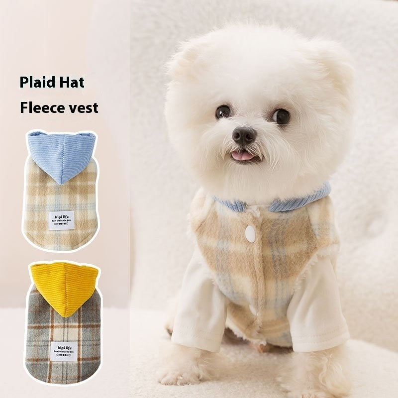 HKM-2885181 Chessboard Pattern Hooded Traction Vest for Pets - Autumn/Winter Apparel, Multiple Sizes Available