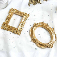 HKM-288531 Gold Retro Photo Frame for Mini Wedding Pictures - Decorative Resin Desktop Ornament