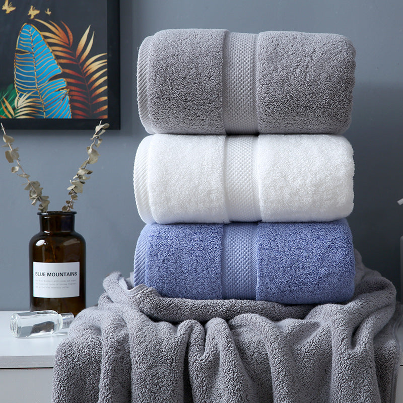 HKM-288531 Thick Long-Staple Cotton Bath Towel - Soft, Absorbent, 80x160cm in White, Blue, and Dark Gray