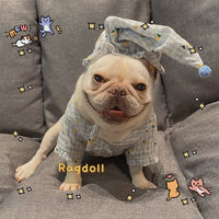 HKM-2885437 Cotton Pajamas for Dogs and Cats with Matching Hat - Casual Style in Red and Blue, Sizes S to XXL
