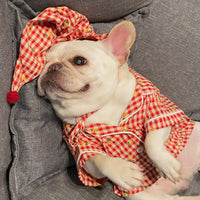 HKM-2885437 Cotton Pajamas for Dogs and Cats with Matching Hat - Casual Style in Red and Blue, Sizes S to XXL