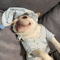 HKM-2885437 Cotton Pajamas for Dogs and Cats with Matching Hat - Casual Style in Red and Blue, Sizes S to XXL