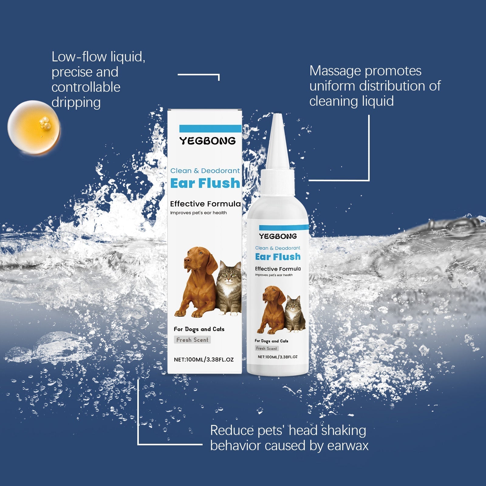 HKM-2886461 Gentle Ear Cleaner for Dogs and Cats - 100ml Earwax Removal Solution
