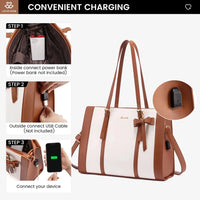 HKM-288659 2pc Ladies Handbag Set - PU Leather Office Tote and Laptop Briefcase, 15.6 Inch Women's Shoulder Bags