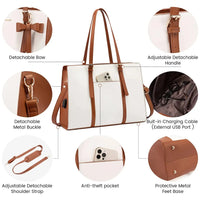 HKM-288659 2pc Ladies Handbag Set - PU Leather Office Tote and Laptop Briefcase, 15.6 Inch Women's Shoulder Bags