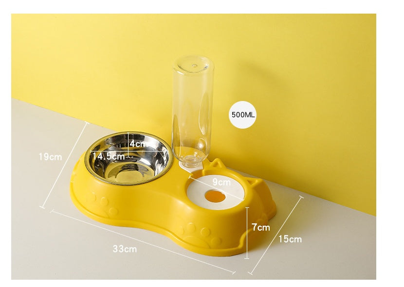 HKM-2890557 Pink Plastic Double Bowl Cat Food and Water Dish with Anti-Tumble Design