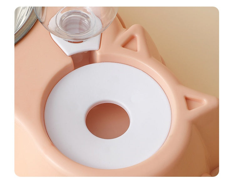 HKM-2890557 Pink Plastic Double Bowl Cat Food and Water Dish with Anti-Tumble Design