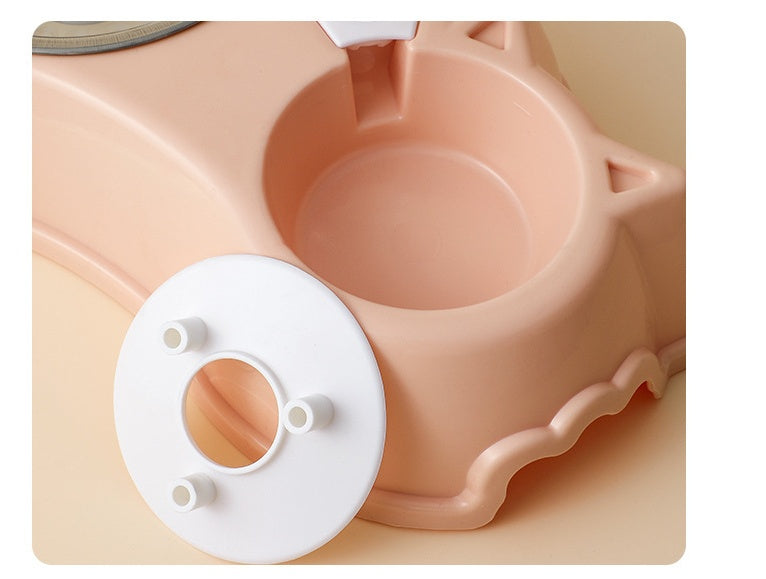 HKM-2890557 Pink Plastic Double Bowl Cat Food and Water Dish with Anti-Tumble Design