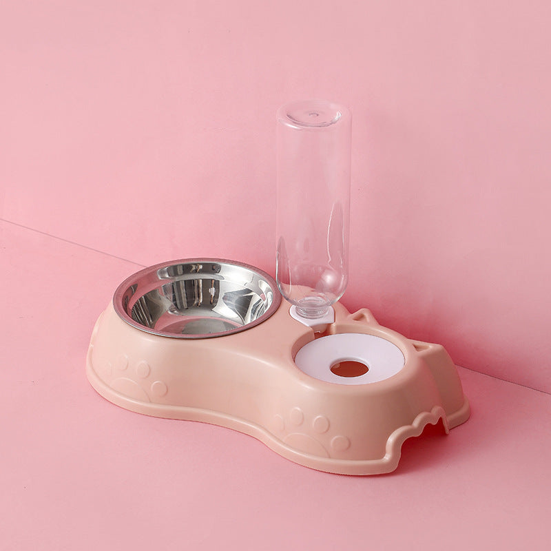 HKM-2890557 Pink Plastic Double Bowl Cat Food and Water Dish with Anti-Tumble Design