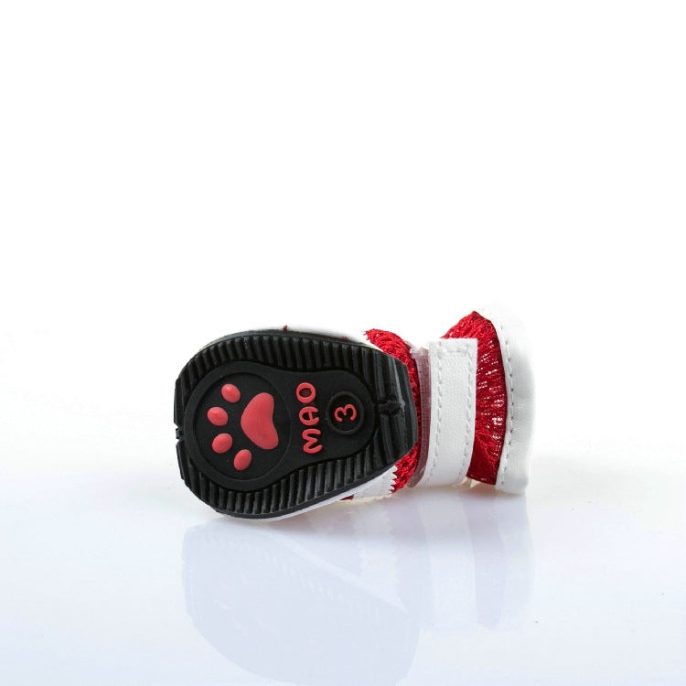 HKM-2891197 Breathable Mesh Dog Shoes - 4 Pack Set in Blue, Red, and Pink, Various Sizes