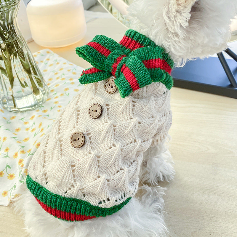 HKM-2898109 Bowknot Knit Sweater for Dogs and Cats - Winter Stylish Pet Costume in Various Colors and Patterns