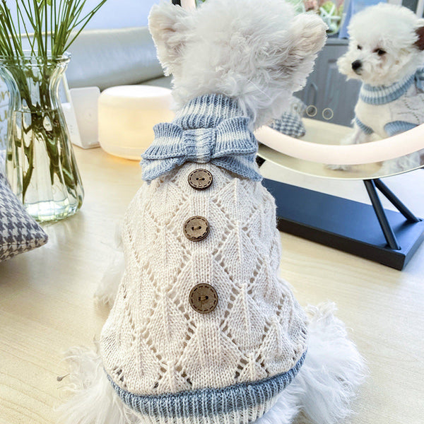 HKM-2898109 Bowknot Knit Sweater for Dogs and Cats - Winter Stylish Pet Costume in Various Colors and Patterns