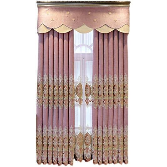 HKM-289811 Elegant Plant-Patterned Full Blackout Curtains in Soft Pink for Living Room and Bedroom