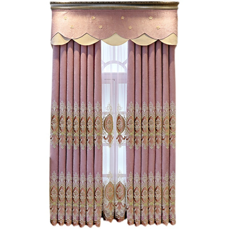 HKM-289811 Elegant Plant-Patterned Full Blackout Curtains in Soft Pink for Living Room and Bedroom