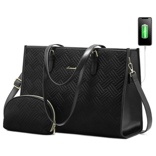 HKM-289811 Sleek 15.6 Inch Laptop Tote Handbag and Shoulder Bag Set for Professional Women