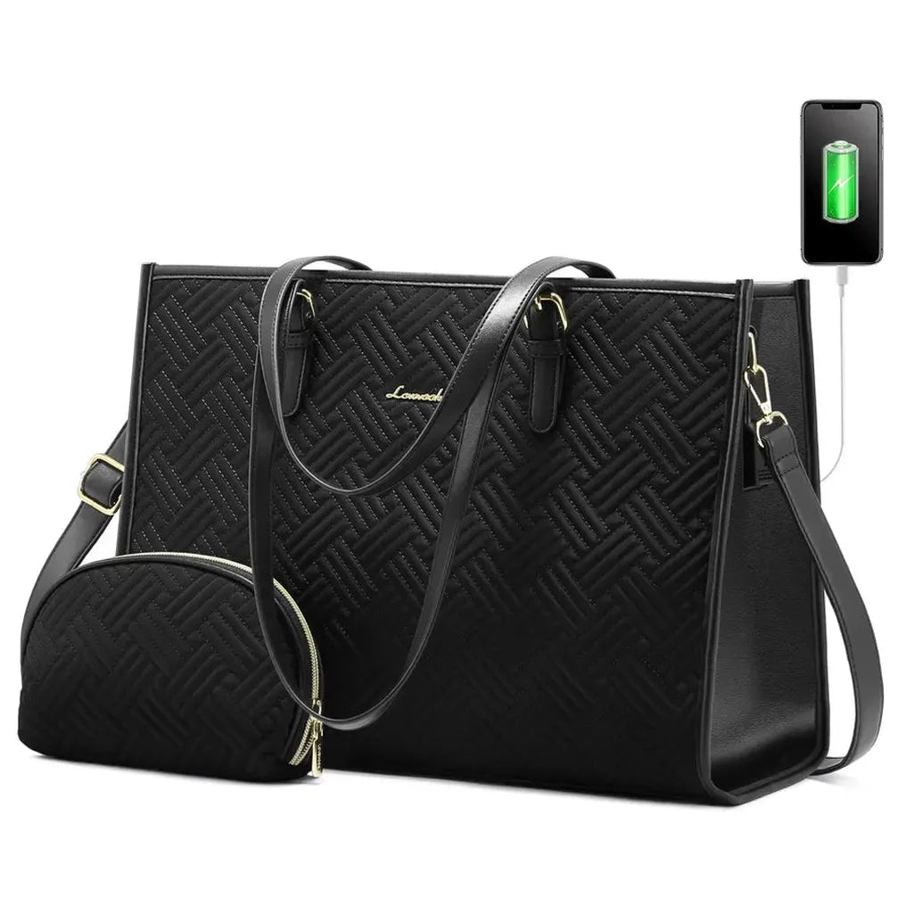 HKM-289811 Sleek 15.6 Inch Laptop Tote Handbag and Shoulder Bag Set for Professional Women
