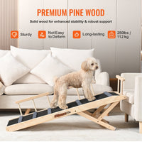 HKM-2898493 Adjustable Folding Dog Ramp with Non-Slip Surface for Pets Up to 250 lbs, 6 Height Settings, Ideal for Beds, Sofas, and Cars