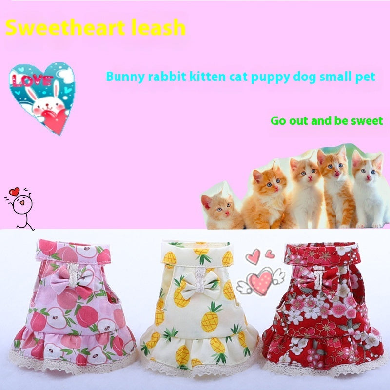 HKM-2901565 Rabbit and Small Animal Rope Chest Back Lace Skirt with Strap and Traction Rope
