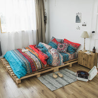 HKM-290259 Four-Piece Cotton Brushed Ethnic Style Bedding Set in Flower Design
